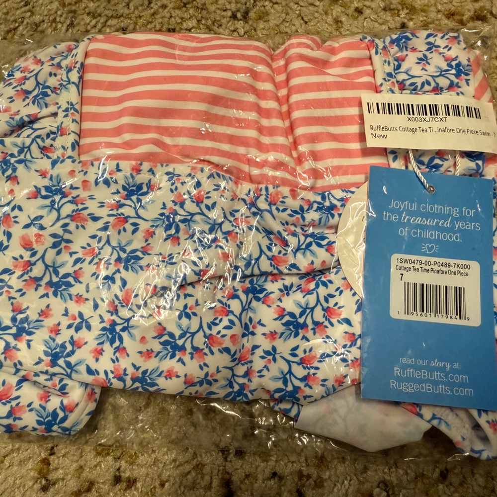 NWT Ruffle Butts cottage teatime pinafore one piece size 7